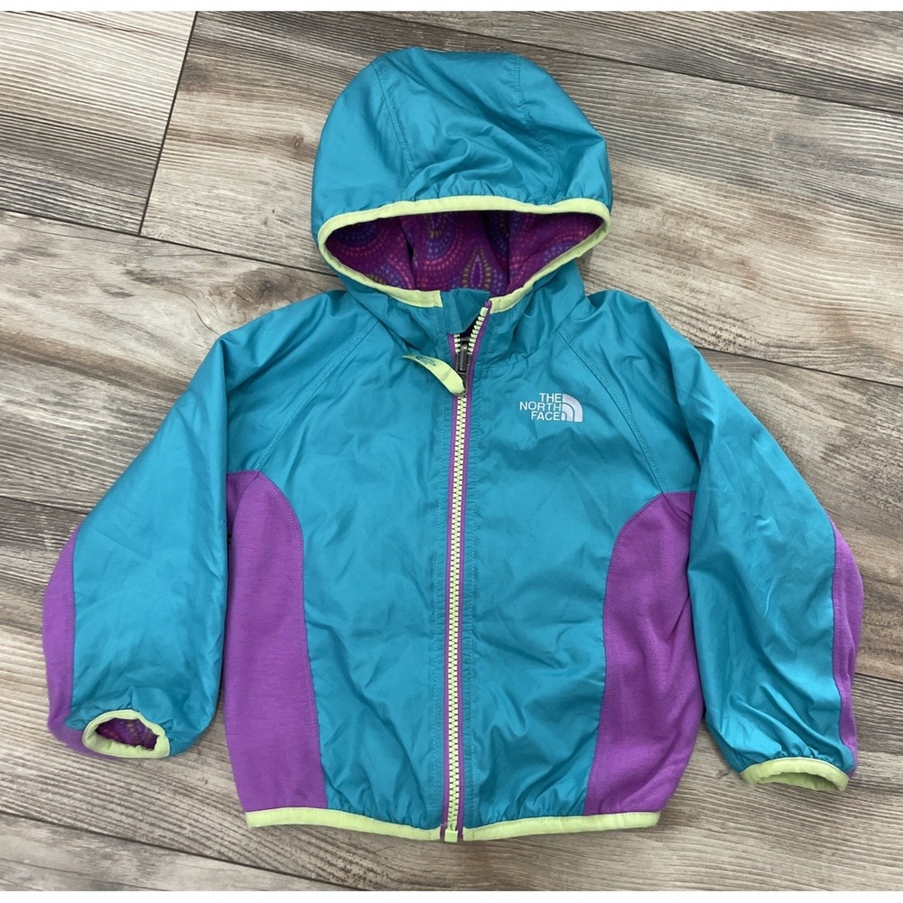 The North Face Baby Reversible Hooded Jacket Zip Front 12-18 M Blue Purple
